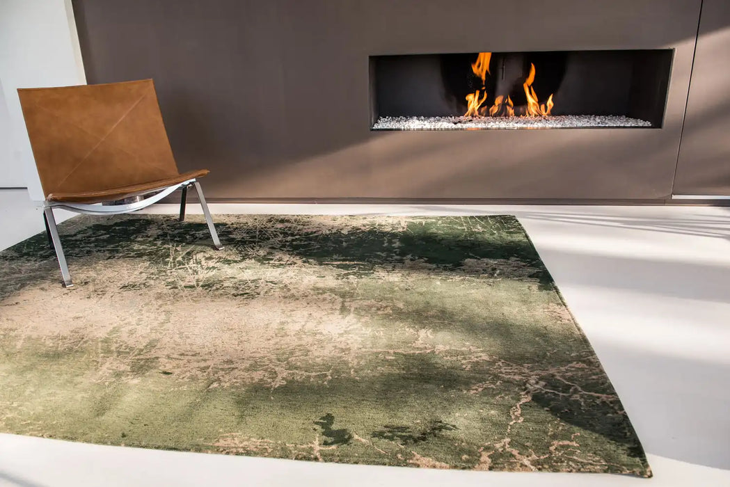 Louis de Poortere mad men cracks 8723 dark pine Green, Grey Living Room Flat Weave Rug.