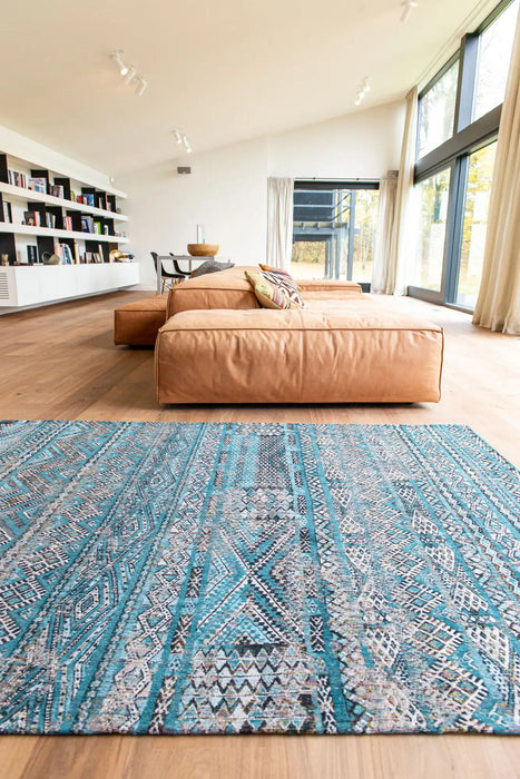 Louis de Poortere antiquarian kilim 9110 zemmuri blue Blue, Multicoloured Living Room Flat Weave Rug.
