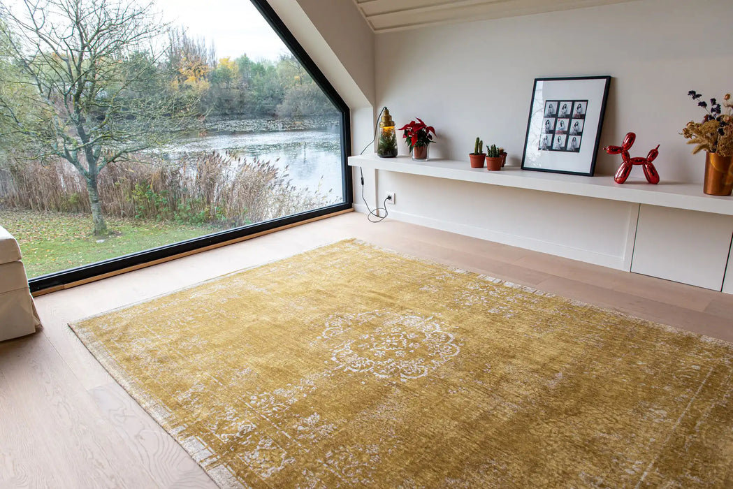 Louis de Poortere fading world medallion 9145 spring moss Yellow Living Room Flat Weave Rug.