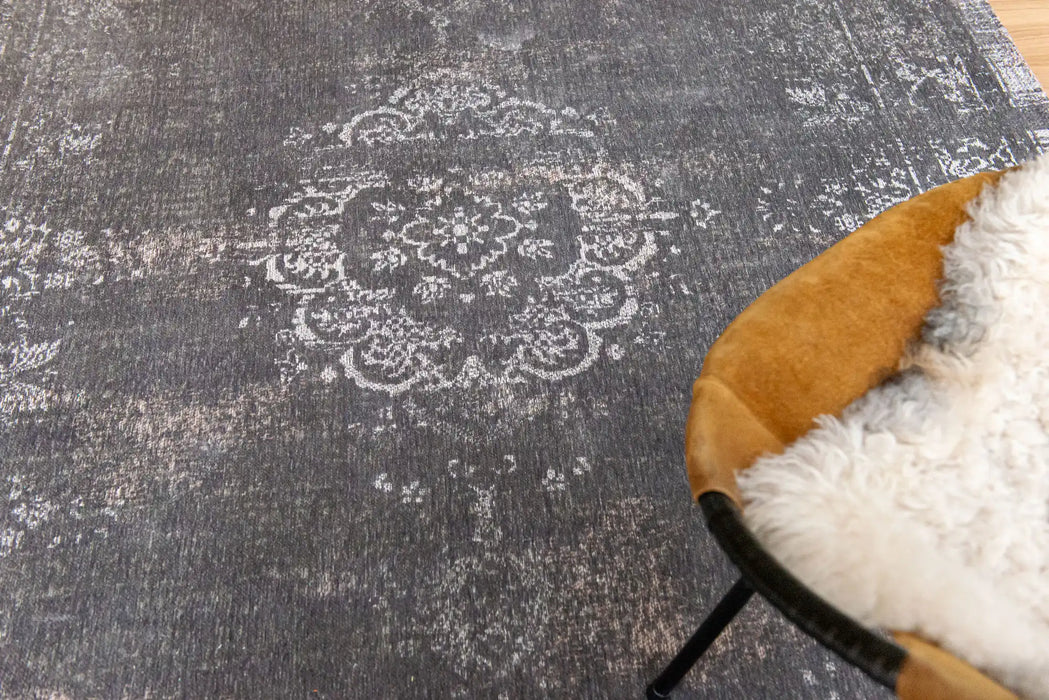 Louis de Poortere fading world medallion 9148 stone Grey Living Room Flat Weave Rug.