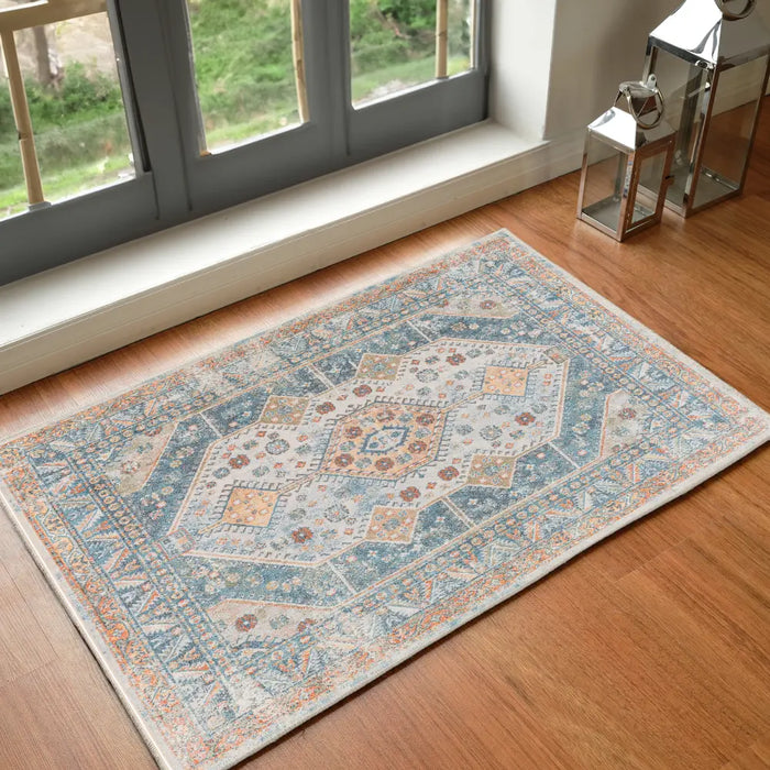 ALKA Machine Washable Traditional Boho Denim Rug