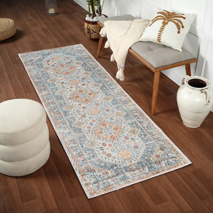 ALKA Machine Washable Traditional Boho Denim Rug
