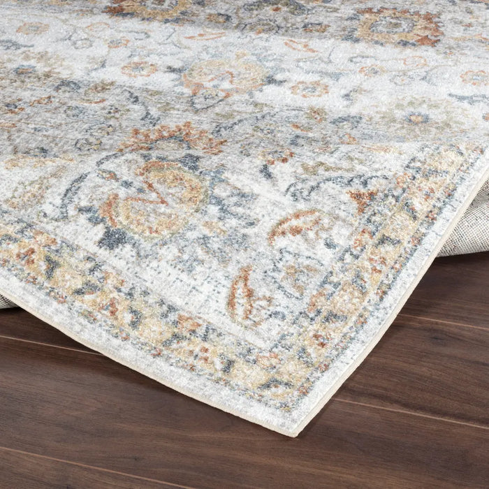 ESTHER Machine Washable Traditional Boho Grey/Oatmeal Rug