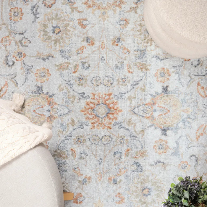 ESTHER Machine Washable Traditional Boho Grey/Oatmeal Rug