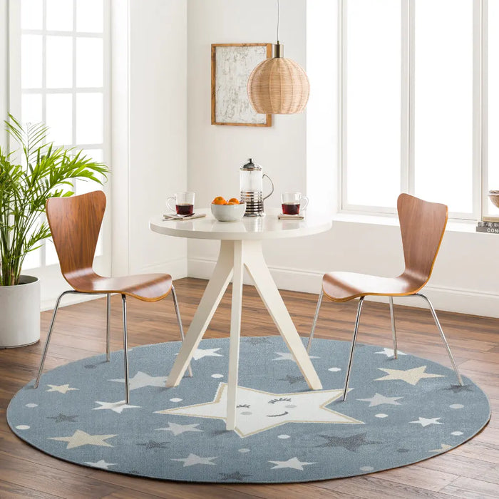 SUPERMAMA Kids Machine Washable Blue/Beige Bedroom Rug Multicolour