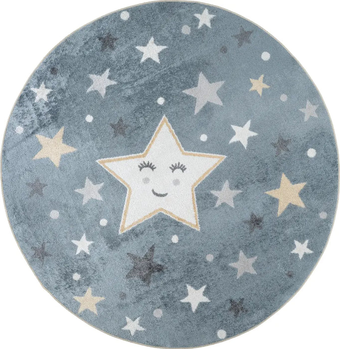 SUPERMAMA Kids Machine Washable Blue/Beige Bedroom Rug Multicolour