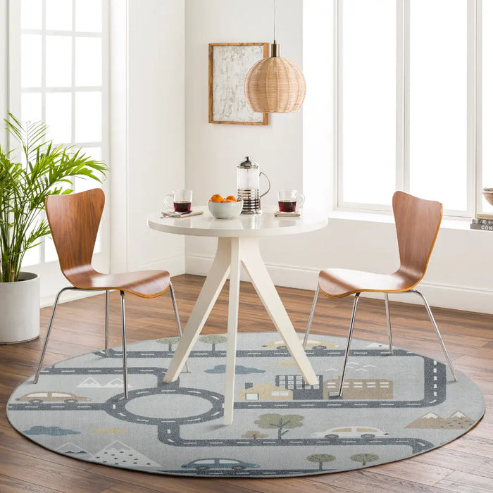 VROOMVILLE Kids Machine Washable Blue/Grey Bedroom Rug Grey