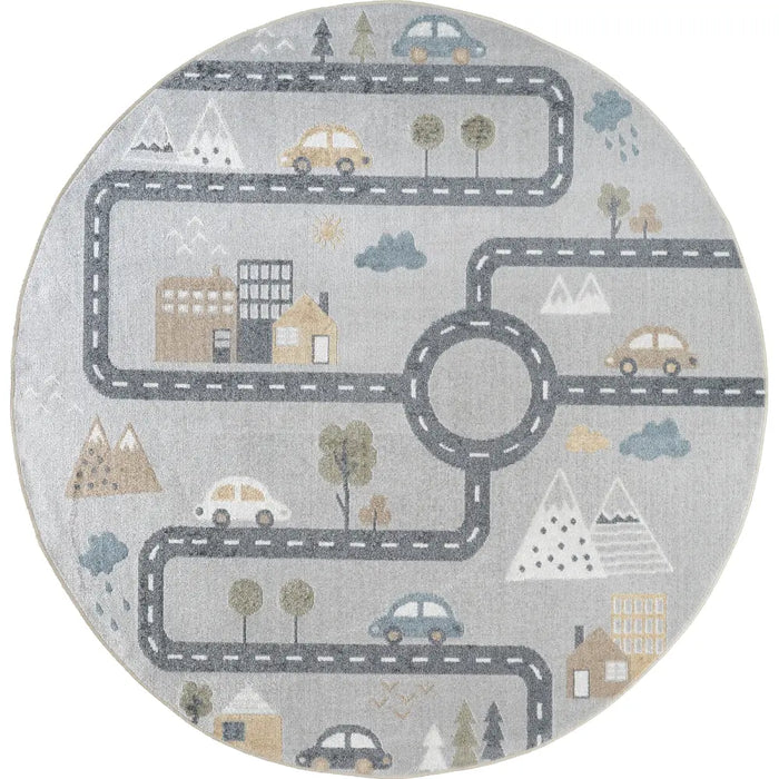 VROOMVILLE Kids Machine Washable Blue/Grey Bedroom Rug Grey