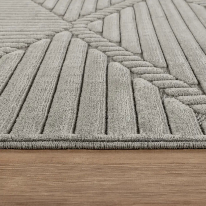 Mitsuko In- & Outdoor 3D High & Low Pile Textured Grey Rug