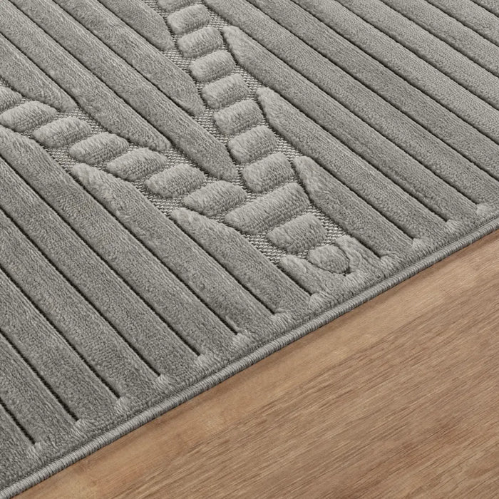 Mitsuko In- & Outdoor 3D High & Low Pile Textured Grey Rug