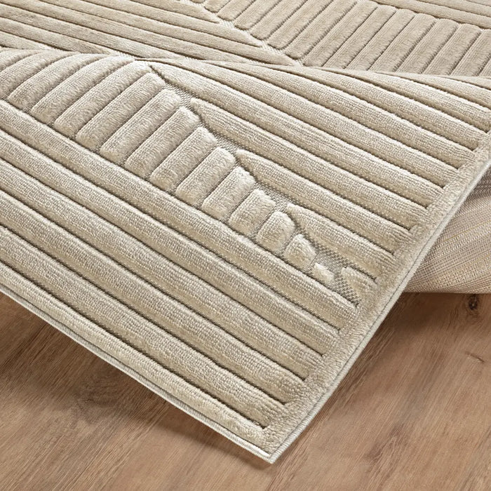 Mitsuko In- & Outdoor 3D High & Low Pile Textured Beige Rug