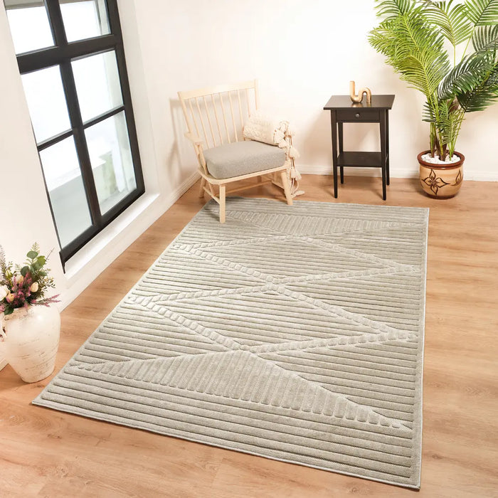 Mitsuko In- & Outdoor 3D High & Low Pile Textured Beige Rug