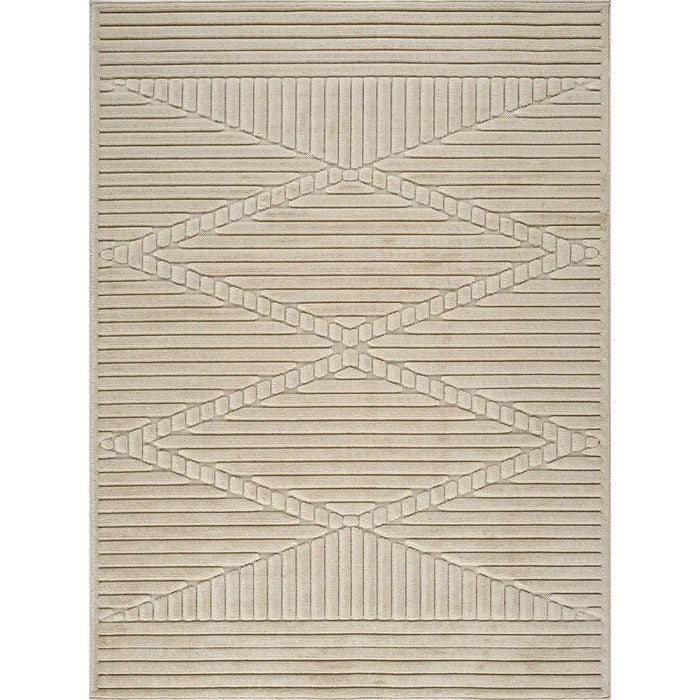 Mitsuko In- & Outdoor 3D High & Low Pile Textured Beige Rug