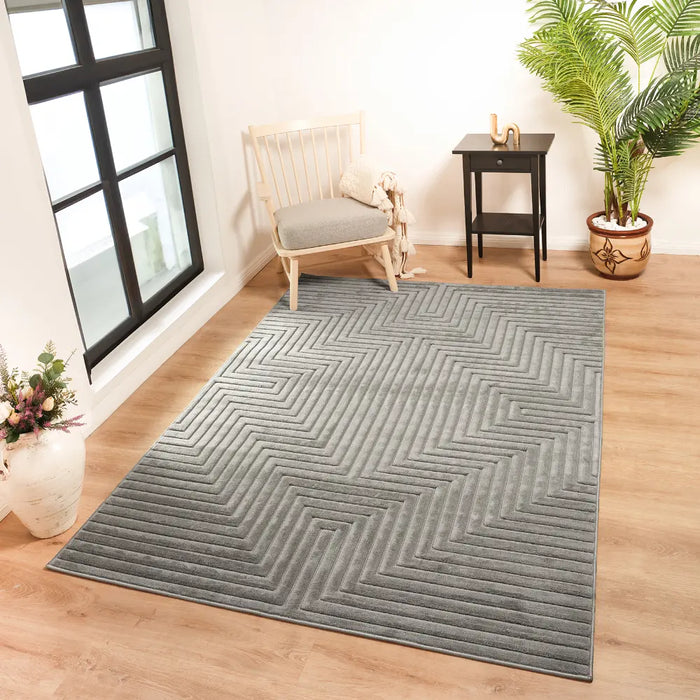 Naoko In- & Outdoor 3D High & Low Pile Textured Grey Rug