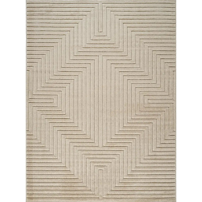 Naoko In- & Outdoor 3D High & Low Pile Textured Beige Rug