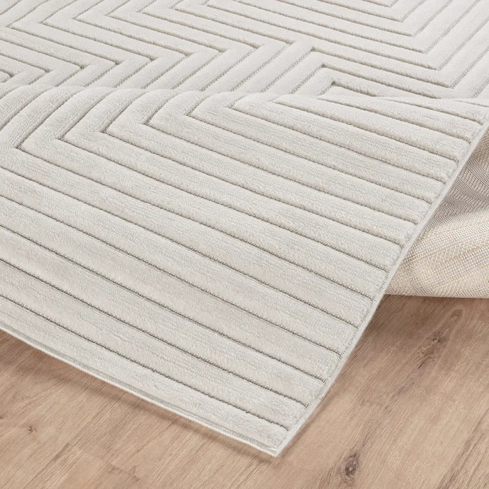 Naoko In- & Outdoor 3D High & Low Pile Textured White Rug