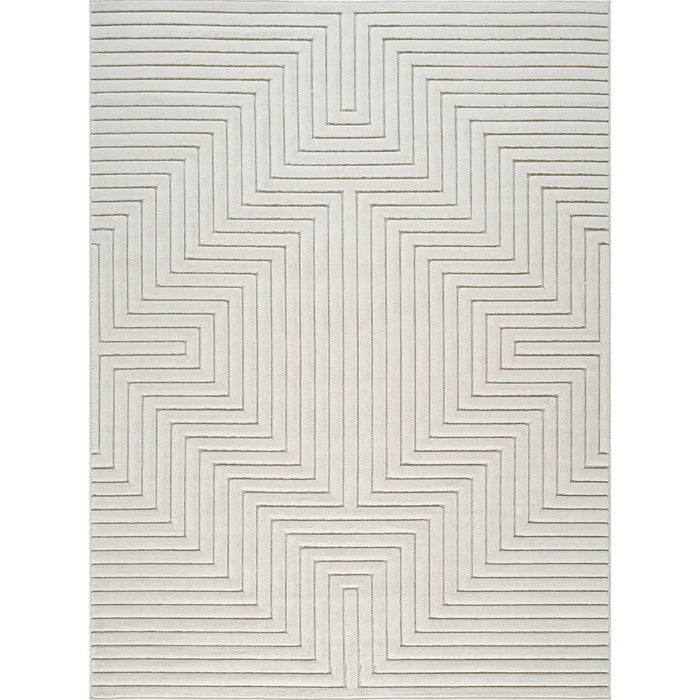 Naoko In- & Outdoor 3D High & Low Pile Textured White Rug