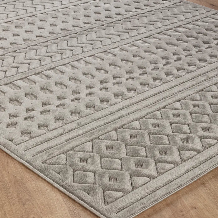 Haruka In- & Outdoor 3D High & Low Pile Textured Grey Rug