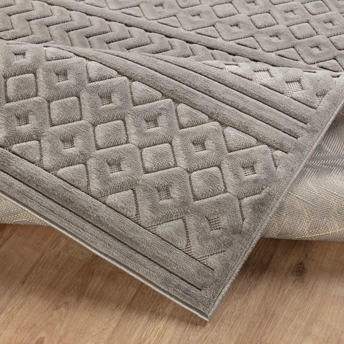 Haruka In- & Outdoor 3D High & Low Pile Textured Grey Rug