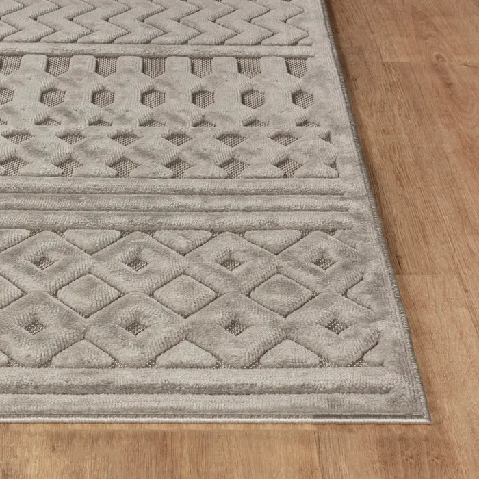 Haruka In- & Outdoor 3D High & Low Pile Textured Grey Rug