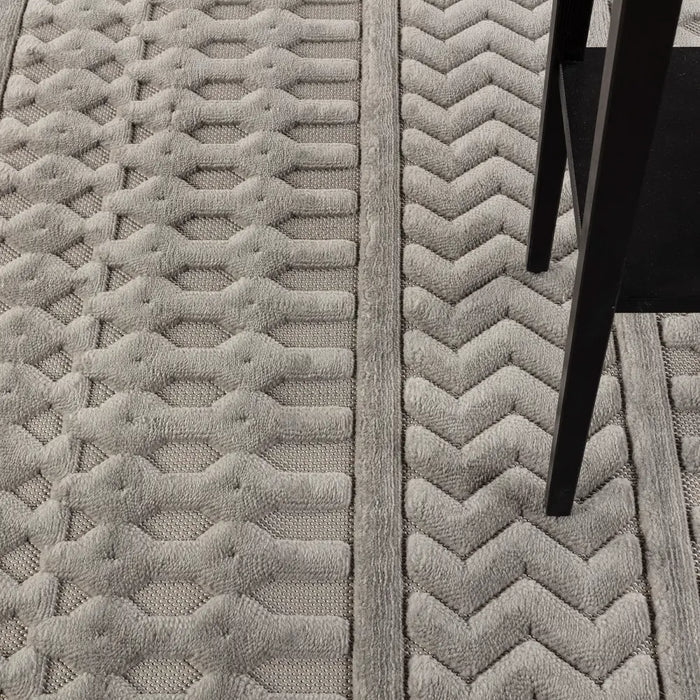 Haruka In- & Outdoor 3D High & Low Pile Textured Grey Rug