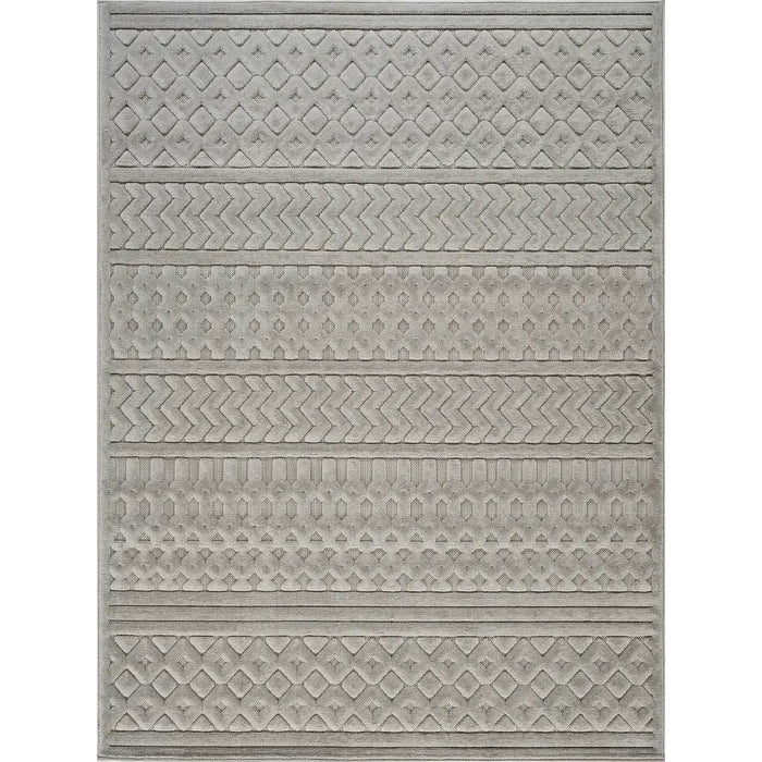 Haruka In- & Outdoor 3D High & Low Pile Textured Grey Rug