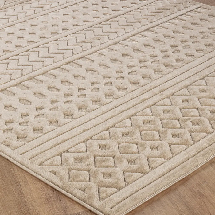 Haruka In- & Outdoor 3D High & Low Pile Textured Beige Rug