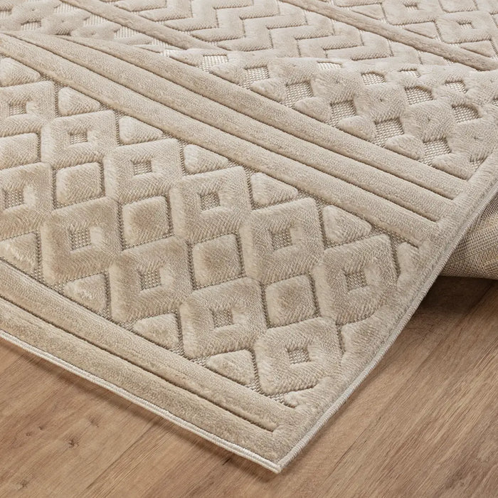 Haruka In- & Outdoor 3D High & Low Pile Textured Beige Rug