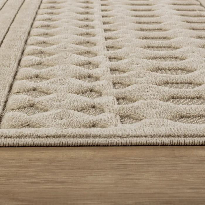 Haruka In- & Outdoor 3D High & Low Pile Textured Beige Rug