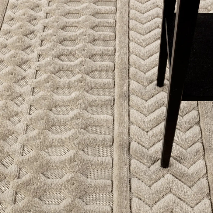 Haruka In- & Outdoor 3D High & Low Pile Textured Beige Rug