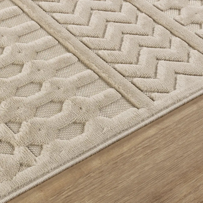 Haruka In- & Outdoor 3D High & Low Pile Textured Beige Rug
