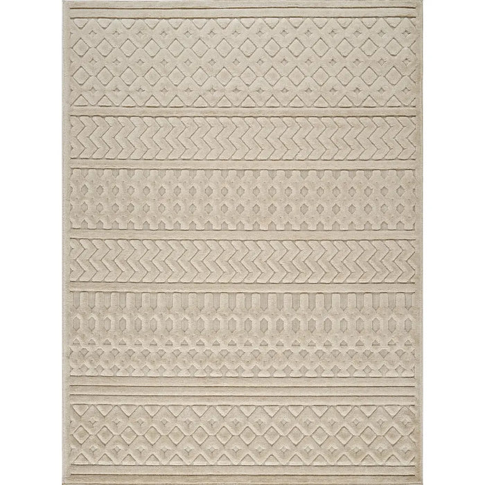 Haruka In- & Outdoor 3D High & Low Pile Textured Beige Rug