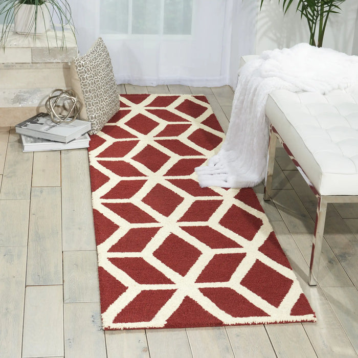 Nourison linear lin01 brick ivory Ivory, Red Living Room Wool Rug.