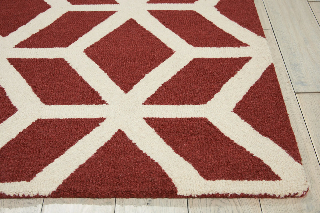 Nourison linear lin01 brick ivory Ivory, Red Living Room Wool Rug.