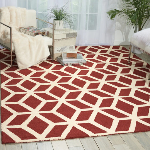 Nourison linear lin01 brick ivory Ivory, Red Living Room Wool Rug.