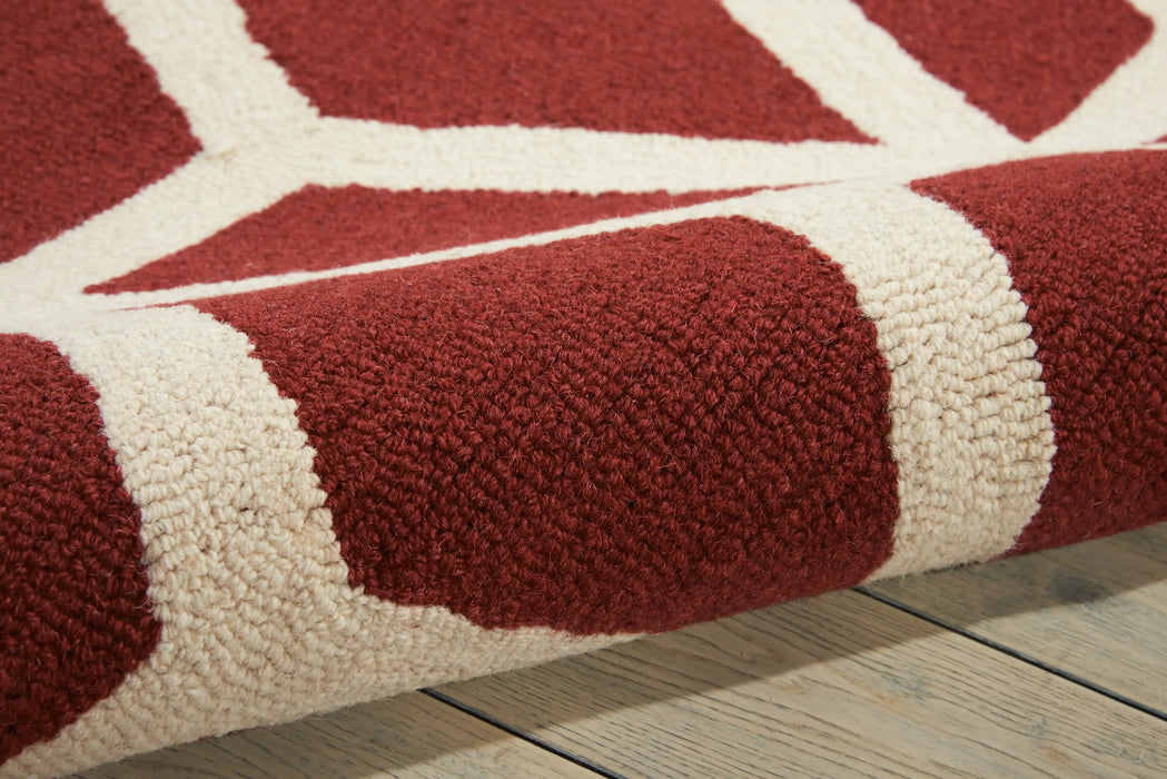 Nourison linear lin01 brick ivory Ivory, Red Living Room Wool Rug.