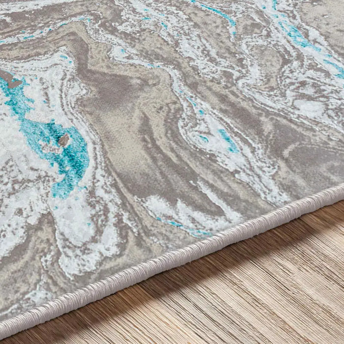 Dahlia Abstract Modern Marble Teal Rug