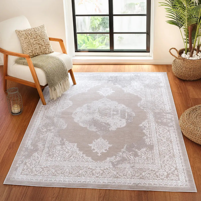 AZRA Vintage Traditional Oriental Boho Beige/White Rug