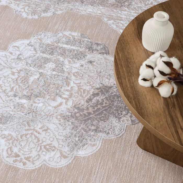AZRA Vintage Traditional Oriental Boho Beige/White Rug
