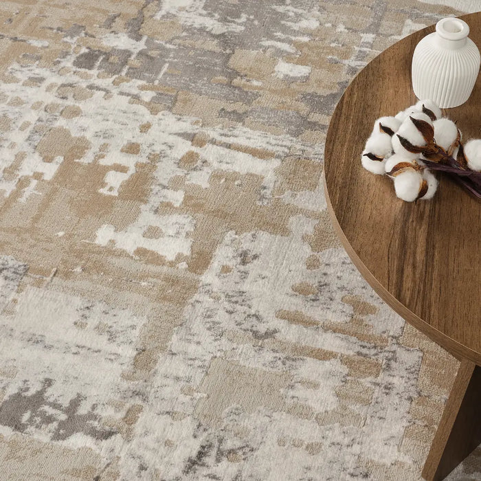 MARTINA Abstract Modern Marble Beige/White Rug