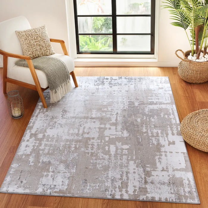 ORGANA Abstract Modern Marble White/Beige Rug