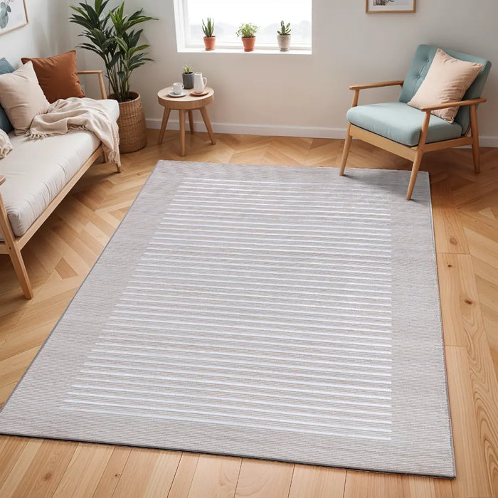 KAYSA Scandi Modern Beige/White Striped Rug