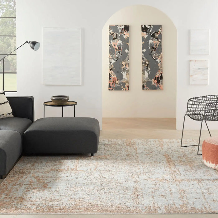 Nourison Delivered in 6 weeks   USA luna lun01 blue mocha Blue, Brown Living Room Striped Rug.