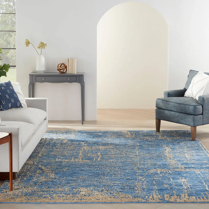 Nourison Delivered in 6 weeks   USA luna lun01 dark blue mocha Blue, Brown Living Room Striped Rug.