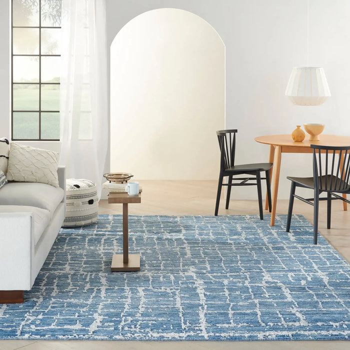 Nourison Delivered in 6 weeks   USA luna lun02 blue silver Blue, Grey Living Room Striped Rug.