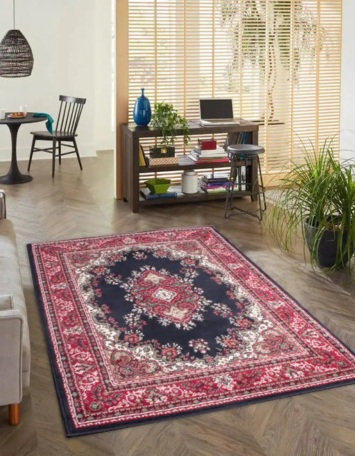 Rug Style traditional poly lancashire navy Multicoloured, Red, Navy Living Room Moroccan Rug.