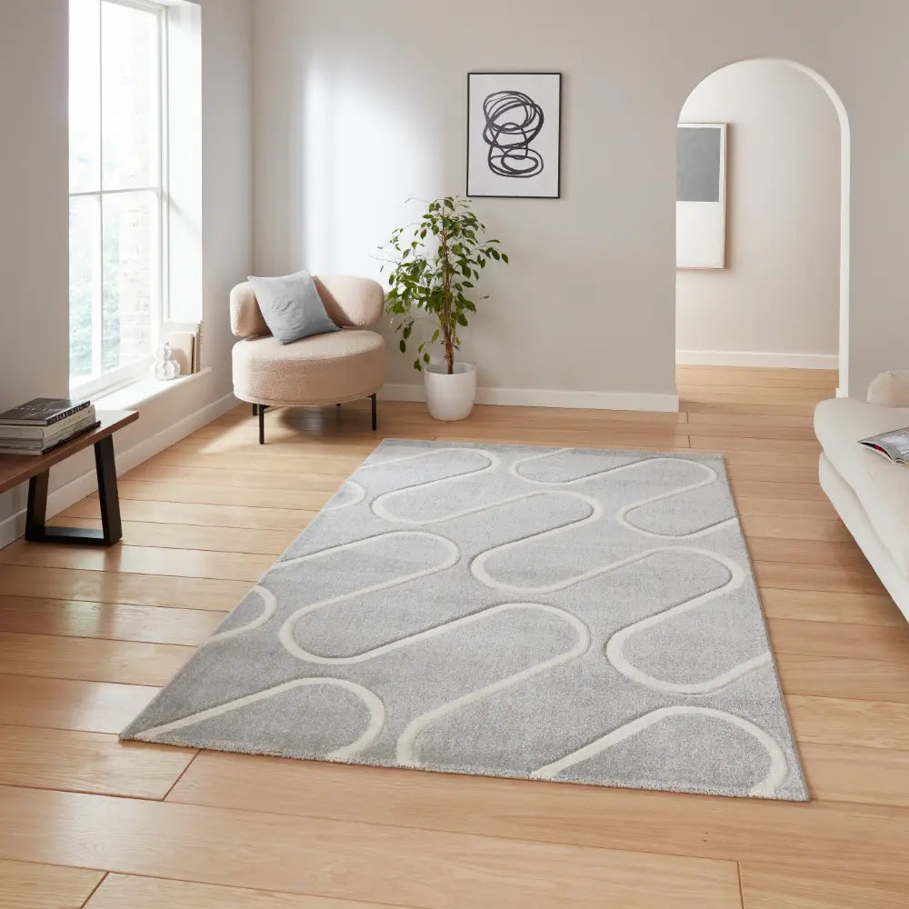 Catherine Lansfield Linear Curve Modern Geometric Rug Grey Rug ...