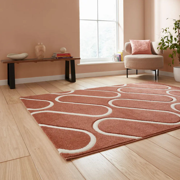 Catherine Lansfield Linear Curve Modern Geometric Terracotta Rug
