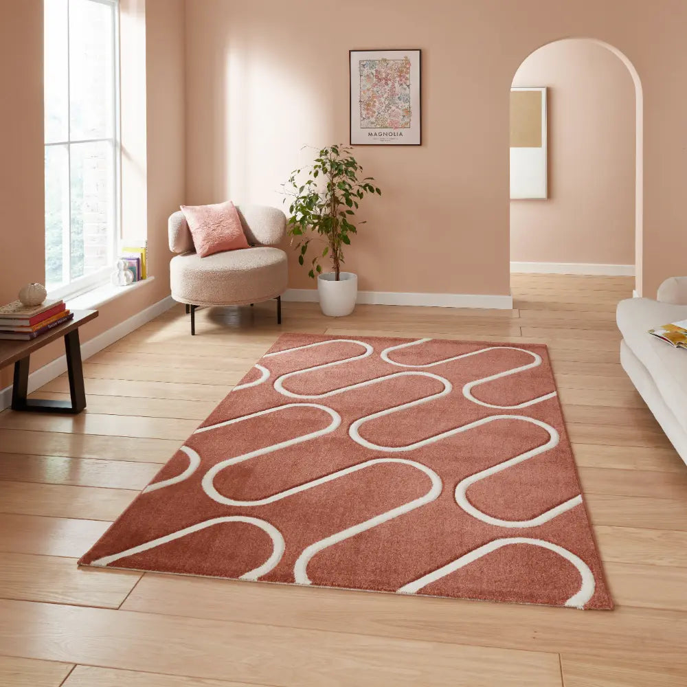 Catherine Lansfield Linear Curve Modern Geometric Rug Orange Rug ...