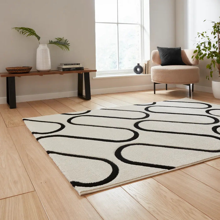 Catherine Lansfield Linear Curve Modern Geometric Rug Ivory Rug ...